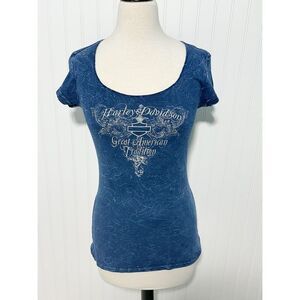 Harley Davidson Women's Great American Tradition Millville Shirt Blue Size Large